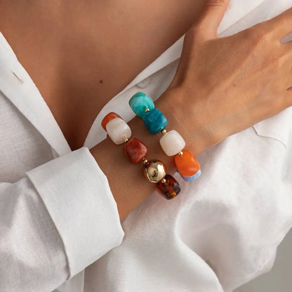 Ingemark 2Pcs/Set Retro Resin Beaded Bracelet for Women Bohemian Stackable Acrylic Elastic Bangle 2026 New Jewelry Accessories