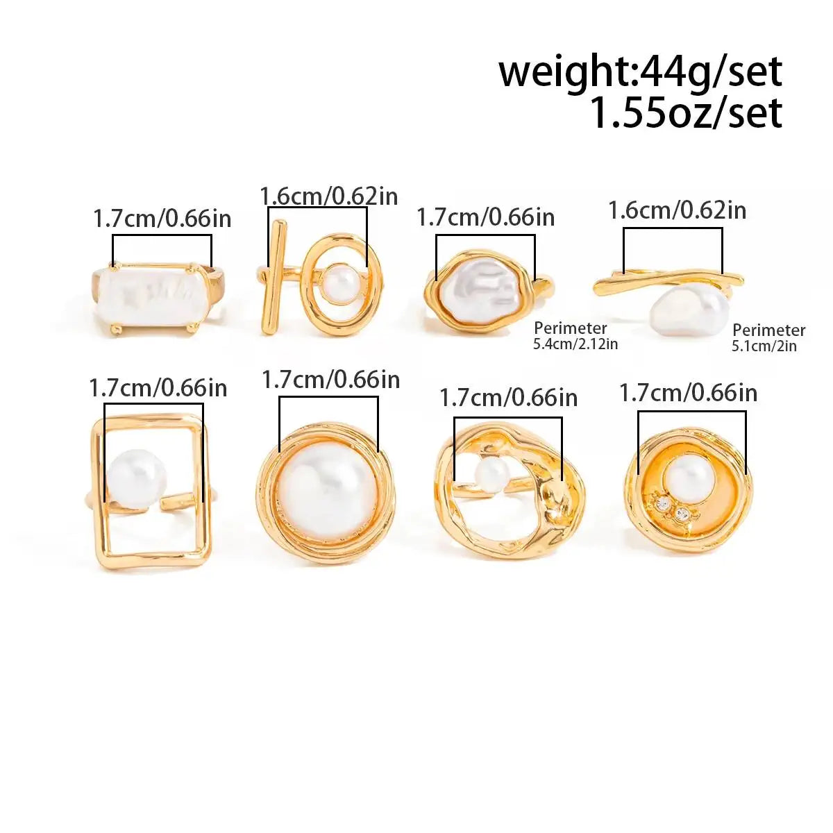 Ingemark 8Pcs/Set Bohemian Imitation Pearl Open Rings for Women New Trendy Irregular Adjustable Finger Ring Baroque Jewelry Gift