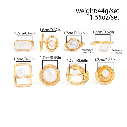 Ingemark 8Pcs/Set Bohemian Imitation Pearl Open Rings for Women New Trendy Irregular Adjustable Finger Ring Baroque Jewelry Gift