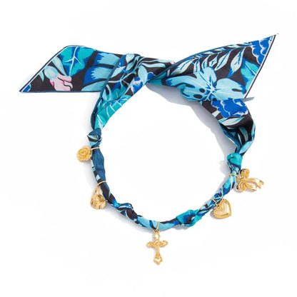Ingemark New Elegant Blue/Green Scarf Ribbon Chokers Necklace Women Vintage Sun Moon Heart Cross Pendant Necklace Boho Jewelry