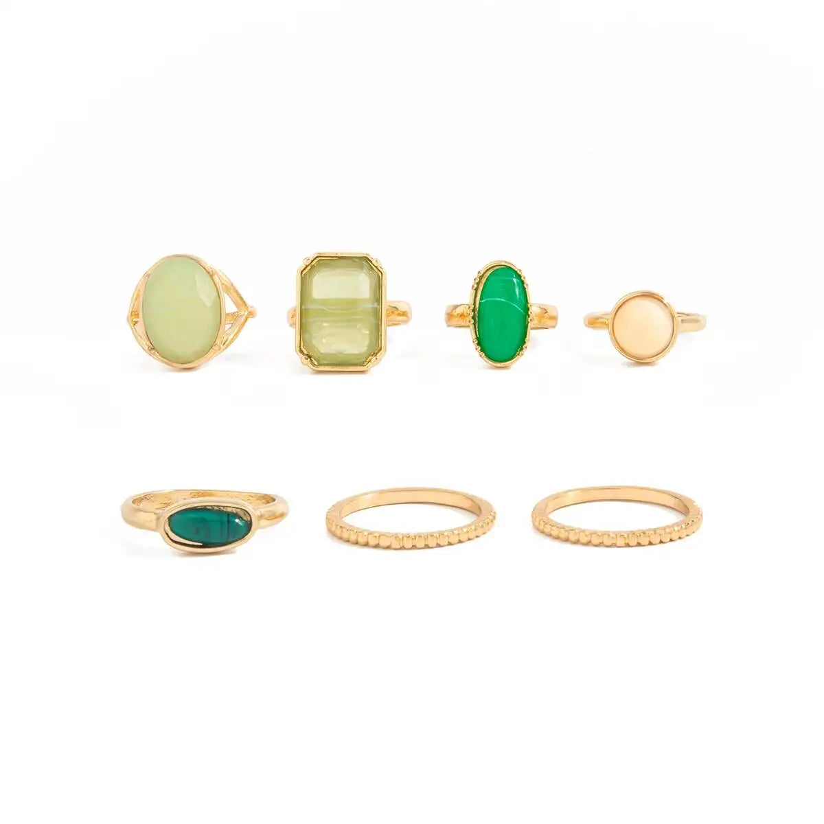 Ingemark 7Pcs Elegant Inlaid Colorful Acrylic Resin Rings Set for Women Retro Geometric Irregular Stackable Rings Boho Jewelry