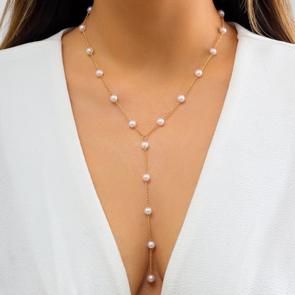 Ingemark Vintage Imitation-Pearl Heart OT Buckle Pendant Necklace Women Wedding Bridal Bead Chain Neck Accessories Jewelry New