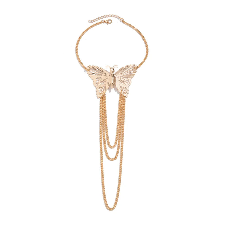 Ingemark Boho Exquisite Big Butterfly Tassel Arm Chain Bracelet Women Wedding Bridal Vintage Adjustable Bracelets Hand Jewelry