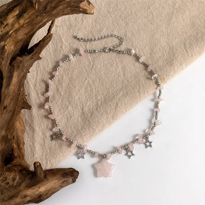 Boho Colorful Irregular Stone Hollow Star Pendant Choker Necklace Women Summer Goth Beads Chain Y2K Jewelry Accessories