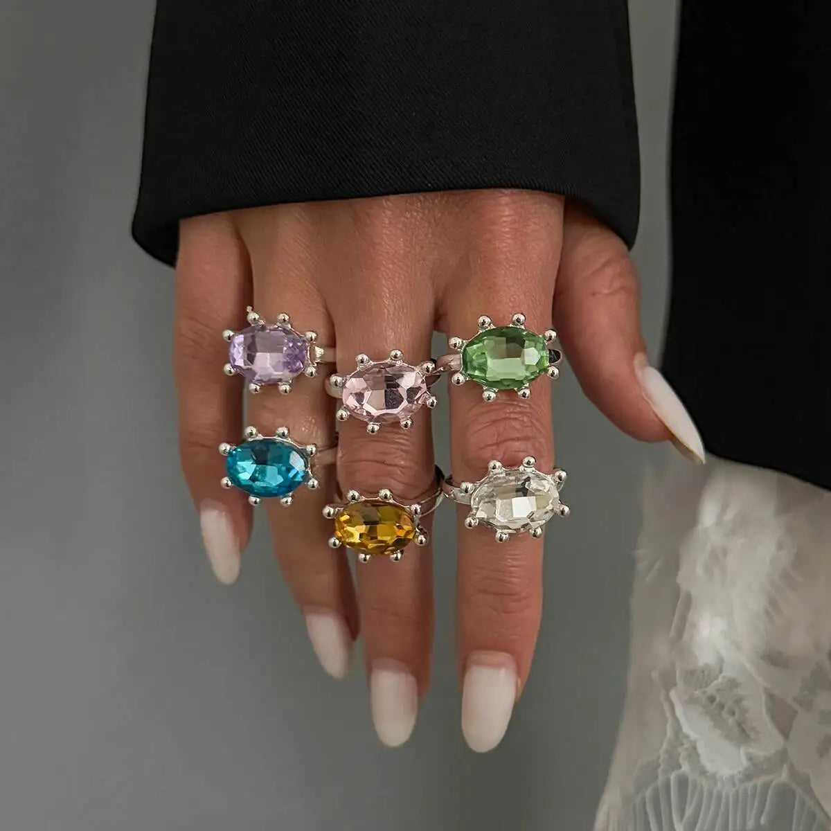Ingemark Personalized Colorful Rhinestone Adjustable Opening Ring for Women Retro Acrylic Stackable Knuckle Ring Y2K Accessory