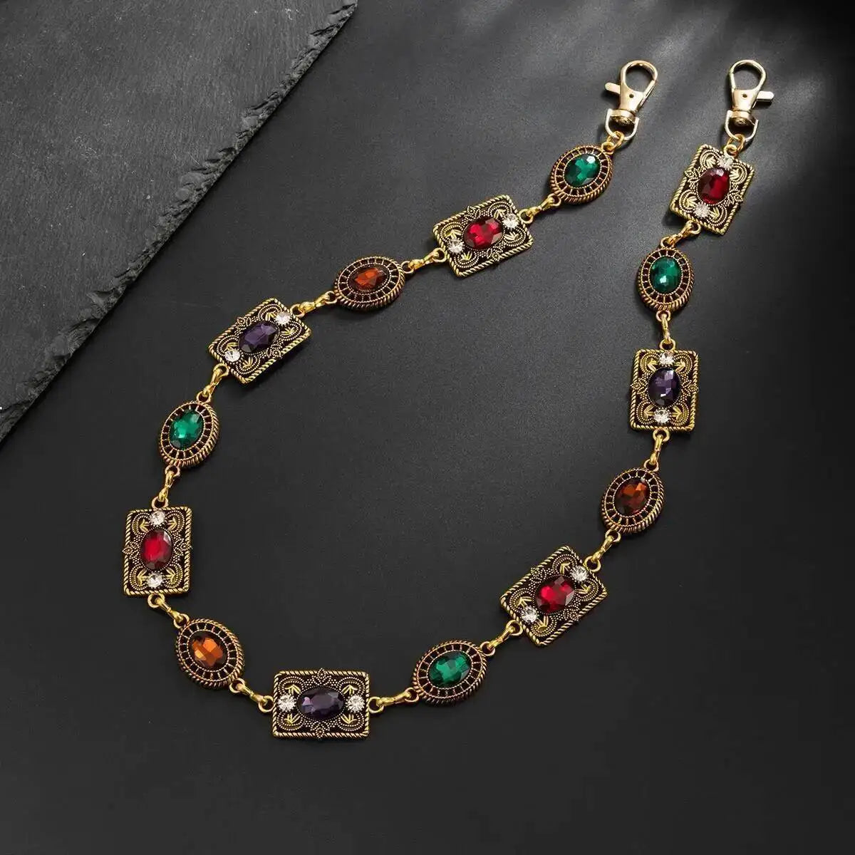 Ingemark Hip-Hop Red Green Acrylic Rhinestone Keychain Wallet Belt Chain for Men Trendy Hipster Pant Jeans Chain Street Jewelry