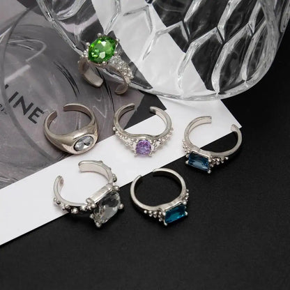 Ingemark 6 Pcs/Set Personality Acrylic Rhinestone Adjustable Open Rings for Women Vintage Stackable Finger Rings Hip Hop Jewelry