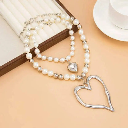 5 Styles Exaggerated Big Love Heart Cross Pendant Choker Necklace for Women Trendy Imitation Pearl Grunge Chain Jewelry