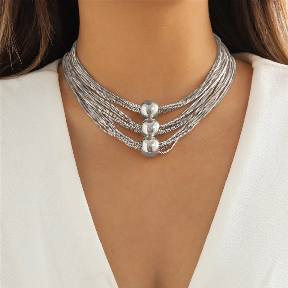 Ingemark Gothic Layered Big Ball Pendant Choker Necklace Women Punk Chunky Thick Box Clavicle Chain Grunge Jewelry Steampunk Men