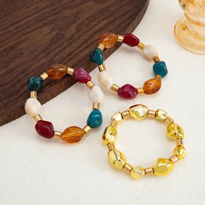 Ingemark 3Pcs/Set Y2K Boho Acrylic Resin Beaded Bracelet for Women Vintage Splicing Stacked Elastic Bangle Baroque Charm Jewelry