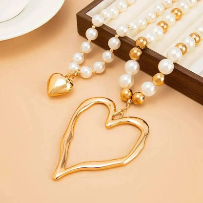 5 Styles Exaggerated Big Love Heart Cross Pendant Choker Necklace for Women Trendy Imitation Pearl Grunge Chain Jewelry