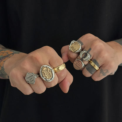 Ingemark 7 Pcs Punk Irregular Letter Chunky Open Rings Set for Men Hip Hop Metal Adjustable Knuckle Rings Grunge Jewelry New