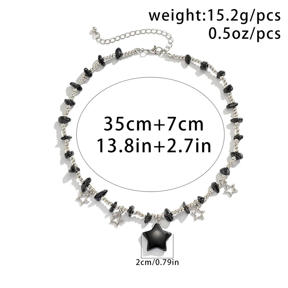 Boho Colorful Irregular Stone Hollow Star Pendant Choker Necklace Women Summer Goth Beads Chain Y2K Jewelry Accessories