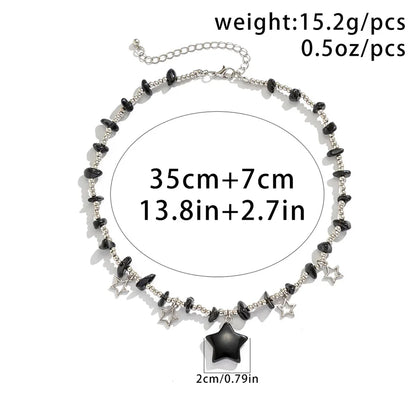 Boho Colorful Irregular Stone Hollow Star Pendant Choker Necklace Women Summer Goth Beads Chain Y2K Jewelry Accessories