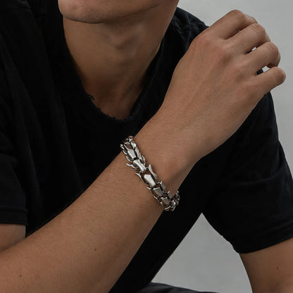 Ingemark Punk Style Keel Dragon Chunky Bracelet for Men Personality Gothic Silver Color Metal Open Bangles Jewelry Accessories