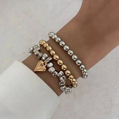 3pcs/set Fashion Irregular CCB Beads Chain Heart Pendant Bracelet Women Vintage Imitation Pearl Bangle Jewelry Gift