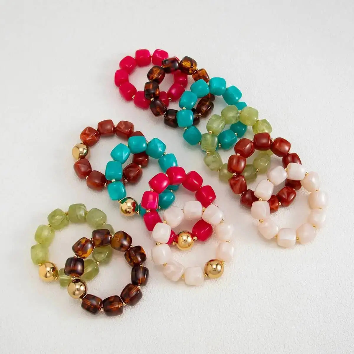 Ingemark 2Pcs/Set Retro Resin Beaded Bracelet for Women Bohemian Stackable Acrylic Elastic Bangle 2026 New Jewelry Accessories