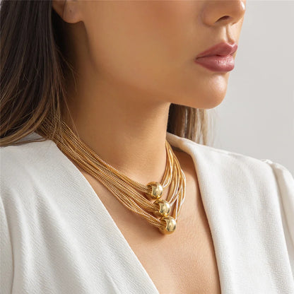 Ingemark Gothic Layered Big Ball Pendant Choker Necklace Women Punk Chunky Thick Box Clavicle Chain Grunge Jewelry Steampunk Men
