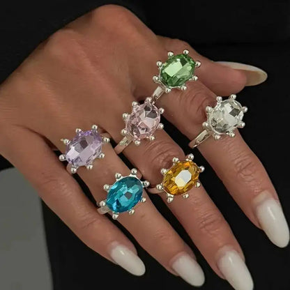 Ingemark Personalized Colorful Rhinestone Adjustable Opening Ring for Women Retro Acrylic Stackable Knuckle Ring Y2K Accessory