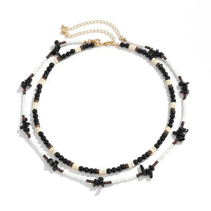 Ingemark 2Pcs/Set Trendy Black White Acrylic Seed Beads Choker Necklace for Men Punk Vintage Stackable Collar Chain Neck Jewelry