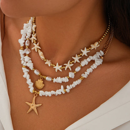 Ingemark 3Pcs/Set Boho Starfish Conch Pendant Choker Necklace Women Creative White Irregular Stone Chain Aesthetic Y2K Jewelry