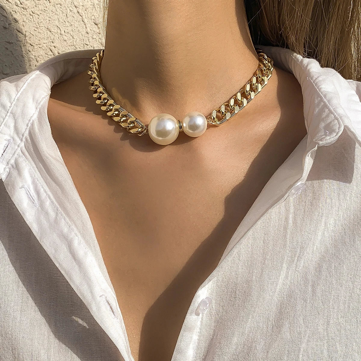 Ingemark Gothic Twisted Chunky Chain Necklace for Women Vintage Big Ball Pendant Choker Clavicle Link Grunge Jewelry Steampunk