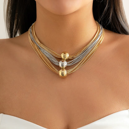 Ingemark Gothic Layered Big Ball Pendant Choker Necklace Women Punk Chunky Thick Box Clavicle Chain Grunge Jewelry Steampunk Men