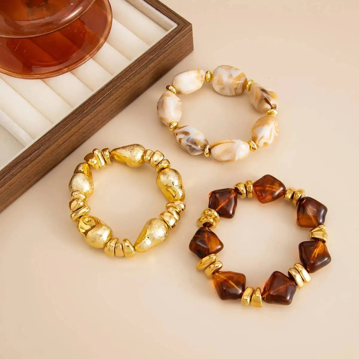 3 Pcs/Set Y2K Bohemian Acrylic Resin CCB Beads Bracelets Vintage Baroque Style Splicing Bangle Women's Daily Charm Jewelry