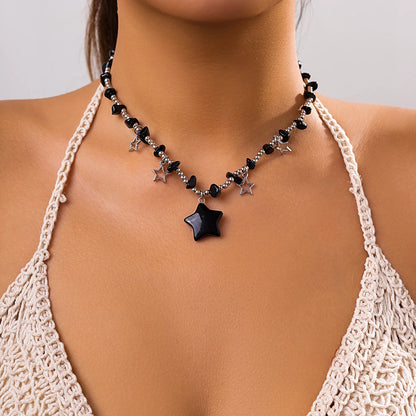 Boho Colorful Irregular Stone Hollow Star Pendant Choker Necklace Women Summer Goth Beads Chain Y2K Jewelry Accessories