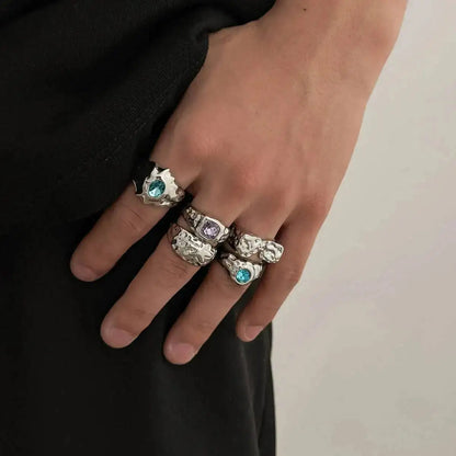 Ingemark 5 Pcs/Set Punk Colorful Acrylic Rhinestone Adjustable Open Ring for Men Hip Hop Retro Geometry Chunky Ring Male Jewelry