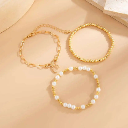 Ingemark 3Pcs/Set Boho Imitation Pearl Starfish Beads Bracelets Women Romantic Elegant Charm Bangle Daily Party Banquet Jewelry