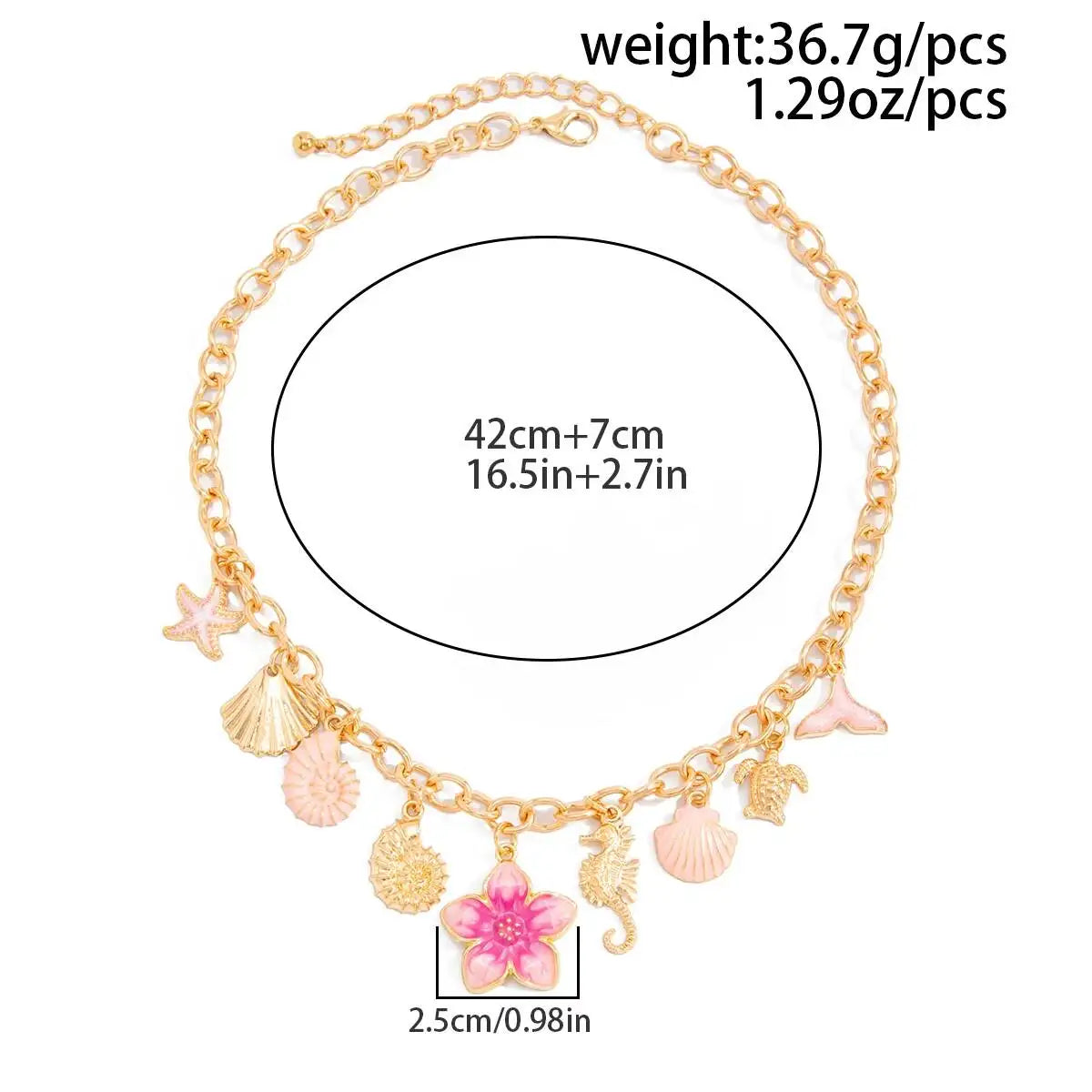 Ingemark Exquisite Pink Starfish Conch Flower Pendant Necklaces Women Summer Beach Adjustable Chain Choker Holiday Jewelry Gifts