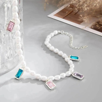 Ingemark Elegant Glossy Imitation Pearl Choker Necklace for Women Cute Colorful Acrylic Rhinestone Pendant Necklace Y2K Jewelry