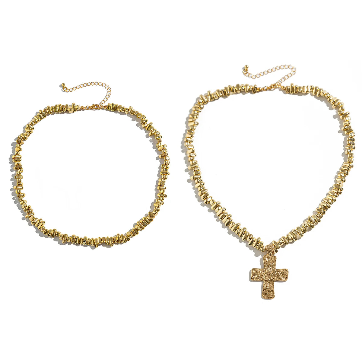 Ingemark 2Pcs/Set Creative Irregular CCB Beads Chain for Men Trendy Goth Cross Jesus Pendant Choker Grunge Jewelry Steampunk New
