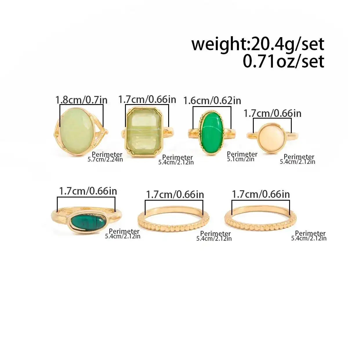 Ingemark 7Pcs Elegant Inlaid Colorful Acrylic Resin Rings Set for Women Retro Geometric Irregular Stackable Rings Boho Jewelry