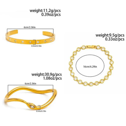 Ingemark Luxury 18K Gold Plated Stainless Steel Bracelets for Women Shiny Zircon Stackable Cuff Open Bangle Waterproof Jewelry