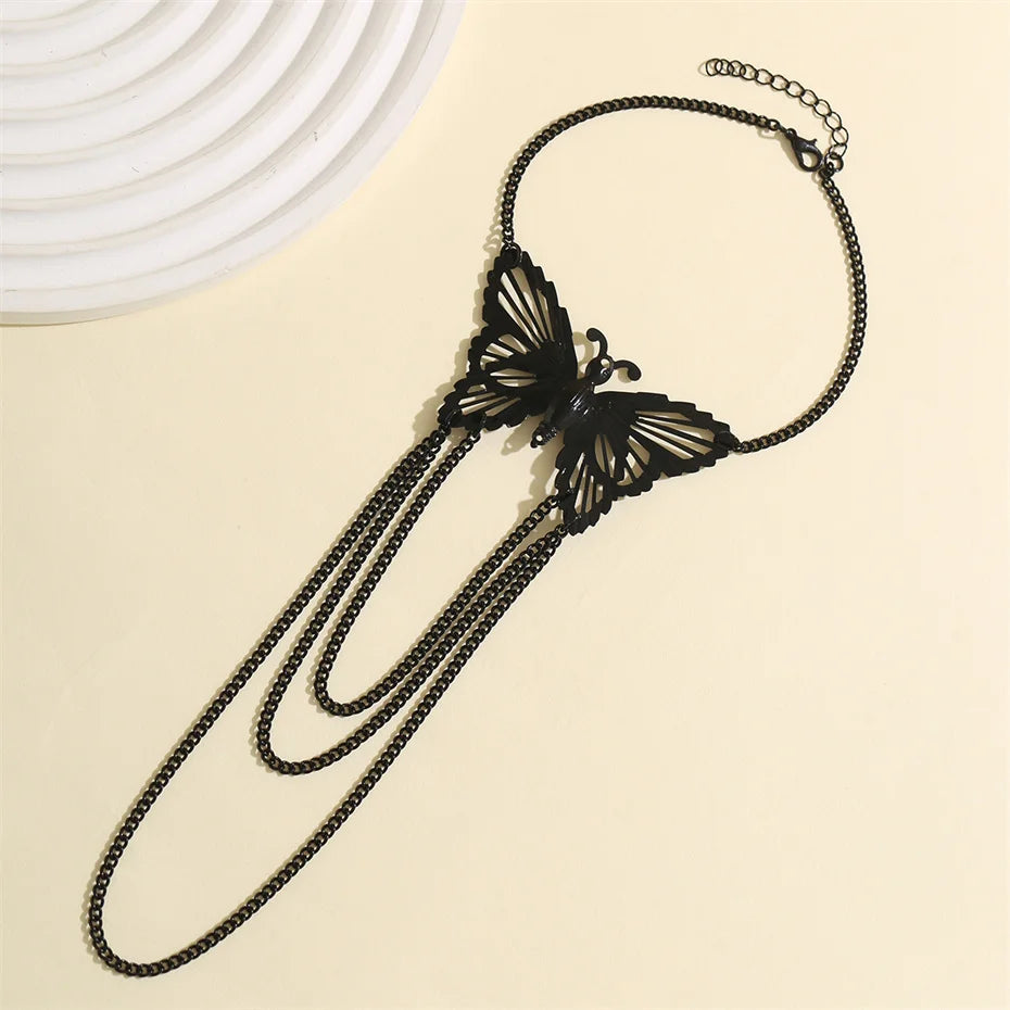 Ingemark Boho Exquisite Big Butterfly Tassel Arm Chain Bracelet Women Wedding Bridal Vintage Adjustable Bracelets Hand Jewelry