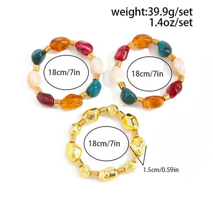Ingemark 3Pcs/Set Y2K Boho Acrylic Resin Beaded Bracelet for Women Vintage Splicing Stacked Elastic Bangle Baroque Charm Jewelry