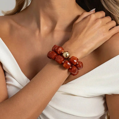 Ingemark 2Pcs/Set Retro Resin Beaded Bracelet for Women Bohemian Stackable Acrylic Elastic Bangle 2026 New Jewelry Accessories