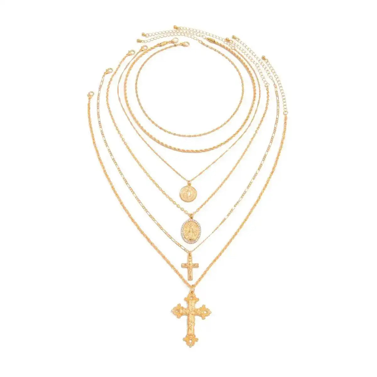 6Pcs/Set Punk Big Cross Jesus Pendant Choker Necklace for Men Collaes Hip Hop Adjustable Chain Christian Jewelry Gift