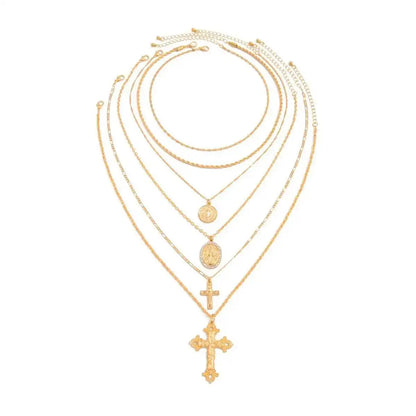 6Pcs/Set Punk Big Cross Jesus Pendant Choker Necklace for Men Collaes Hip Hop Adjustable Chain Christian Jewelry Gift