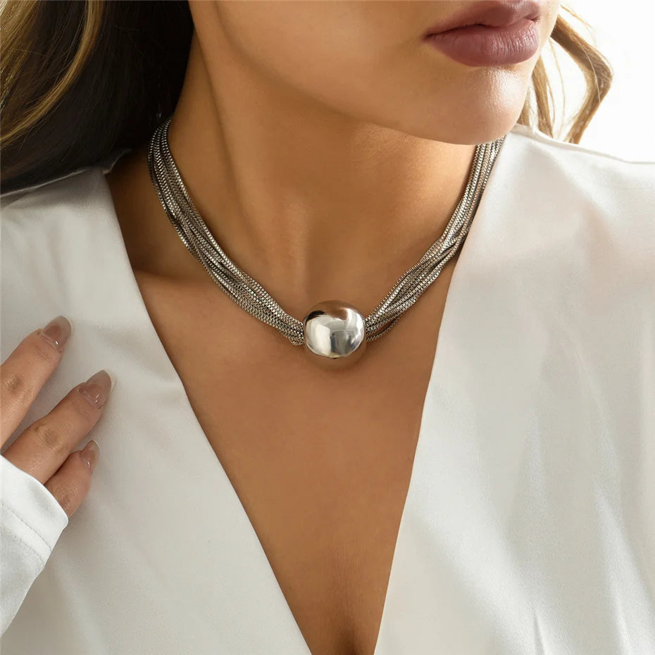 Ingemark Gothic Twisted Chunky Chain Necklace for Women Vintage Big Ball Pendant Choker Clavicle Link Grunge Jewelry Steampunk