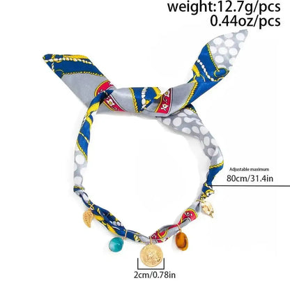 Ingemark Elegant Adjustable Silk Scarf Choker Necklace for Women Vintage Boho Leaf Coin Pendant Necklace Daily Jewelry Gift