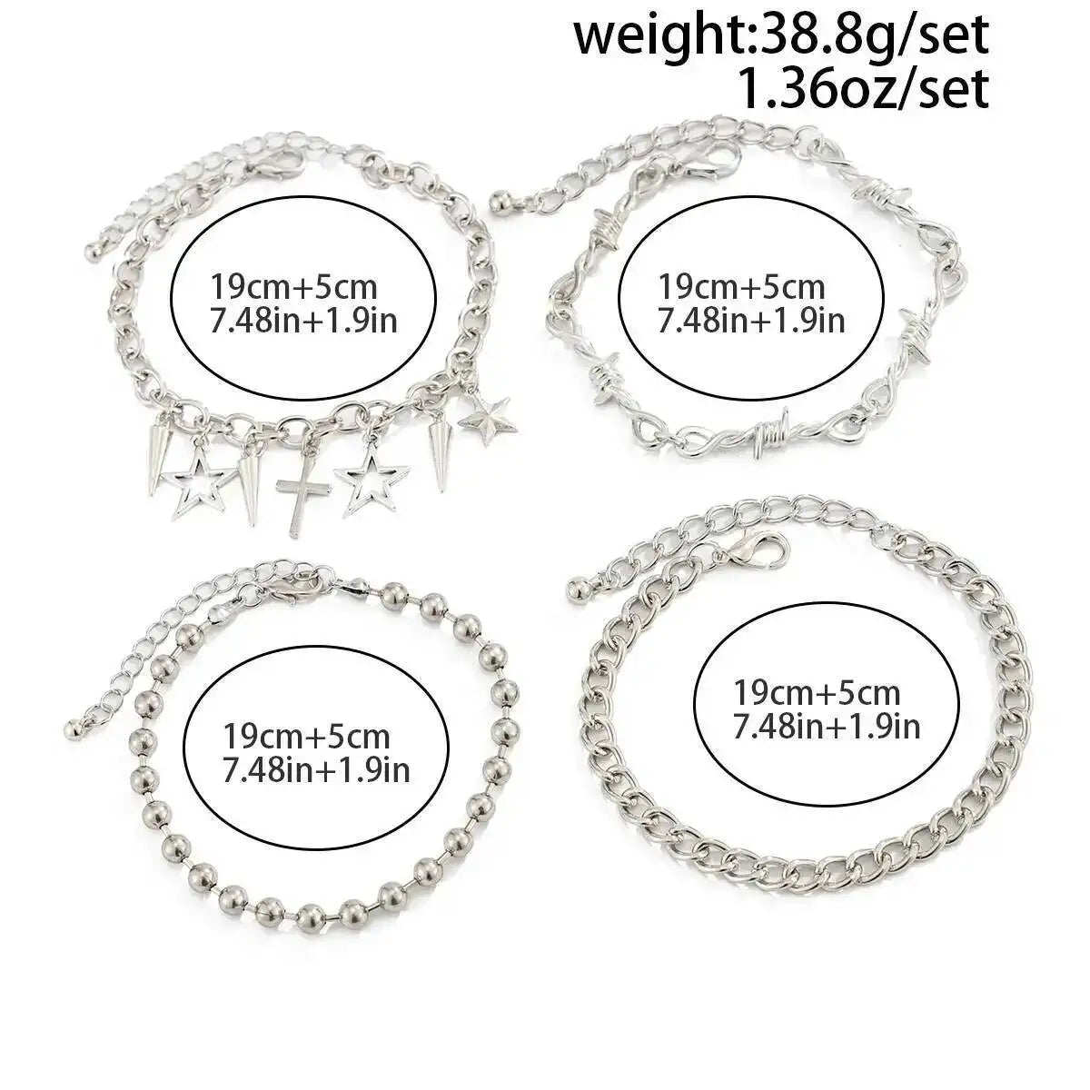 Trendy Multi Layer Stackable Cuban Chain Bracelet Men Hip Hop Pentagram Jesus Cross Rivet Pendant Bracelet Punk Jewelry