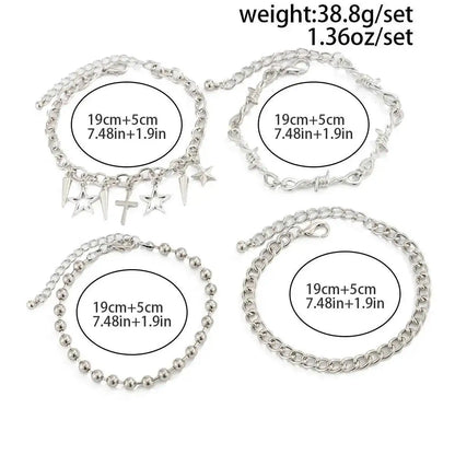 Trendy Multi Layer Stackable Cuban Chain Bracelet Men Hip Hop Pentagram Jesus Cross Rivet Pendant Bracelet Punk Jewelry