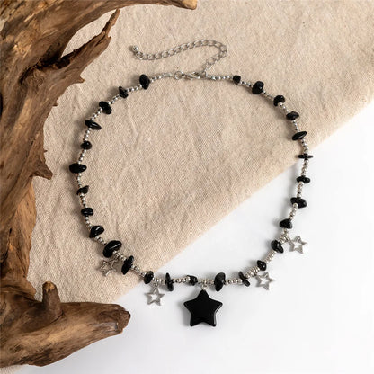 Boho Colorful Irregular Stone Hollow Star Pendant Choker Necklace Women Summer Goth Beads Chain Y2K Jewelry Accessories