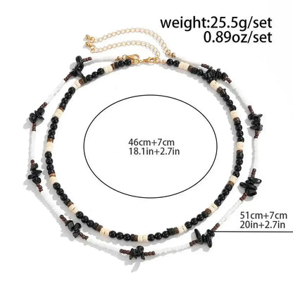 Ingemark 2Pcs/Set Trendy Black White Acrylic Seed Beads Choker Necklace for Men Punk Vintage Stackable Collar Chain Neck Jewelry