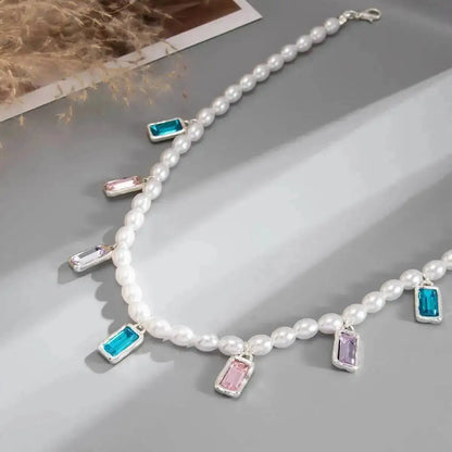 Ingemark Elegant Glossy Imitation Pearl Choker Necklace for Women Cute Colorful Acrylic Rhinestone Pendant Necklace Y2K Jewelry
