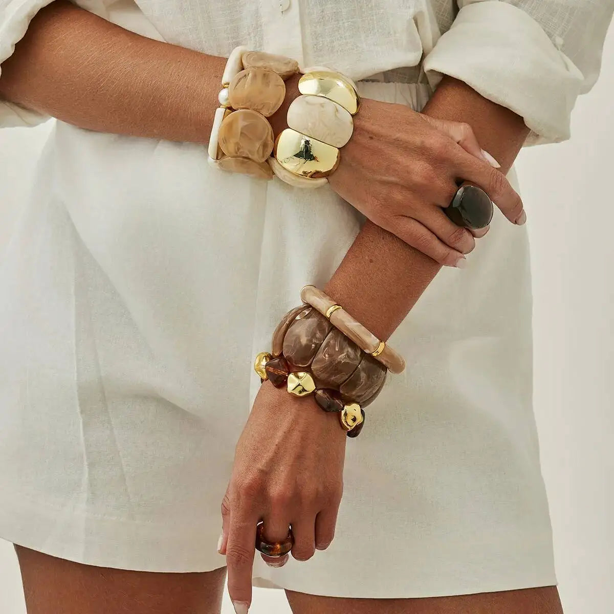 6 Style Boho Punk Geometric Acrylic Resin Elasticity Bangles for Women Vintage CCB Beads Bangle Bracelets Charm Jewelry