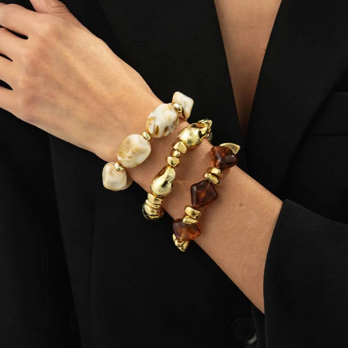 3 Pcs/Set Y2K Bohemian Acrylic Resin CCB Beads Bracelets Vintage Baroque Style Splicing Bangle Women's Daily Charm Jewelry